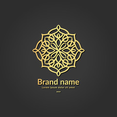 Gold vector emblem. Elegant, classic elements. Can be used for jewelry, beauty and fashion industry. Great for logo, monogram, invitation, flyer, menu, brochure, background, or any desired idea.