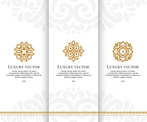 Vector set of golden logo with elegant, classic elements.