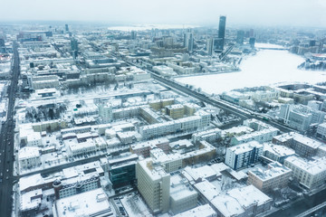 Yekaterinburg, Russia, Bird's Eye View of the Center of the City, Capital of the Urals, Houses and Avenues, Ekaterinburg Bird Eye View, Vysotsky Business Center, Eburg,  Yeltsin Boris, The Iset River