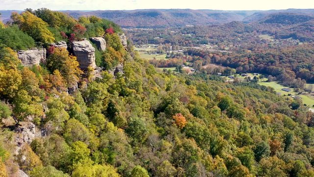 drone view over some fall colors in Kentucky