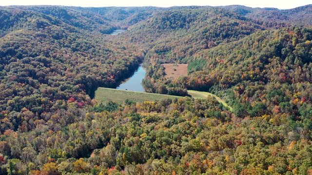 drone view over some fall colors in Kentucky