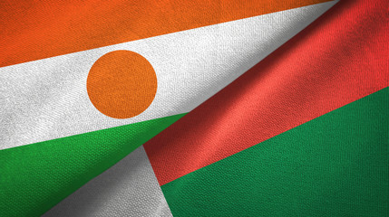 Niger and Madagascar two flags textile cloth, fabric texture