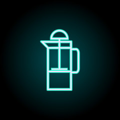 press the kettle neon icon. Elements of kitchen set. Simple icon for websites, web design, mobile app, info graphics