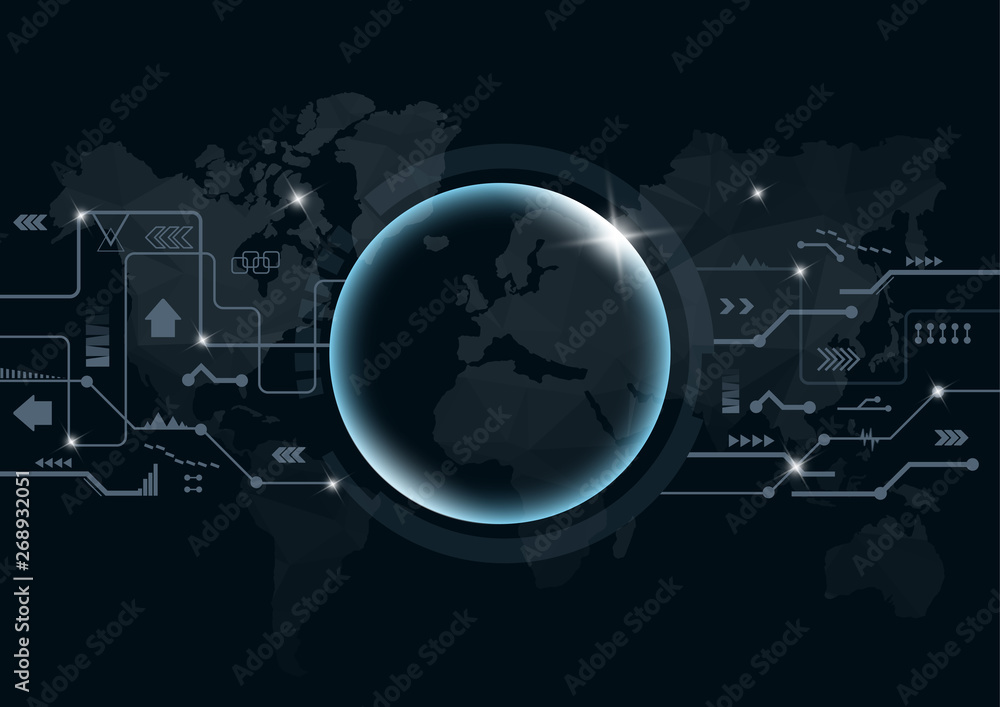Poster digital background with modern point global network connection on world, concept of global business.
