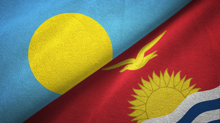 Palau and Kiribati two flags textile cloth, fabric texture