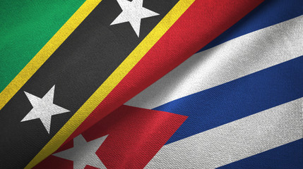 Saint Kitts and Nevis and Cuba two flags textile cloth, fabric texture