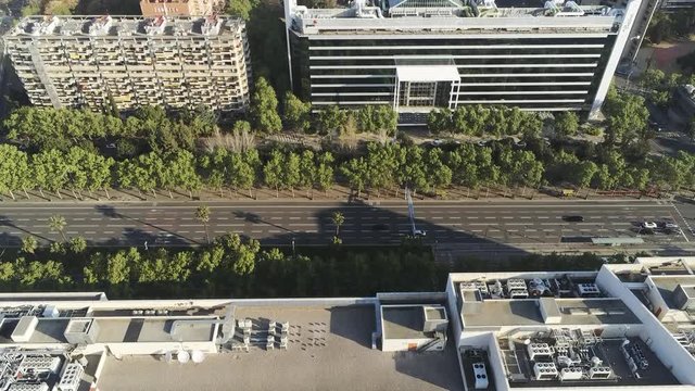 Aerial view in Barcelona during the coronavirus confinement. March 2020
