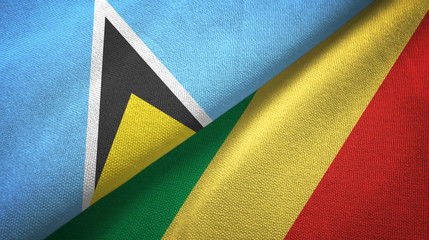 Saint Lucia and Congo two flags textile cloth, fabric texture 