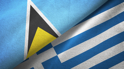 Saint Lucia and Greece two flags textile cloth, fabric texture