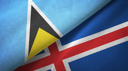 Saint Lucia and Iceland two flags textile cloth, fabric texture