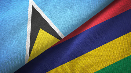 Saint Lucia and Mauritius two flags textile cloth, fabric texture