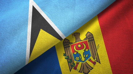 Saint Lucia and Moldova two flags textile cloth, fabric texture