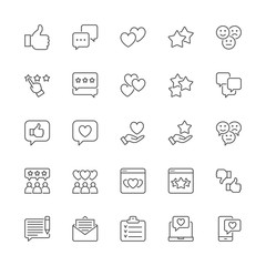 Set of Feedback Line Icons. Thumb Up, Like, Dislike, Hearts, Chat, Sms and more.