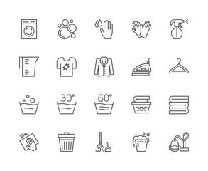 Set of Laundry Line Icons. Washing Machine, Gloves, T-shirt, Hanger and more.