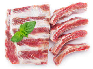 Raw pork ribs on white background
