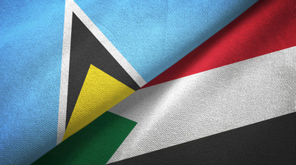 Saint Lucia and Sudan two flags textile cloth, fabric texture
