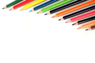 Multi color pencils are isolated on white background