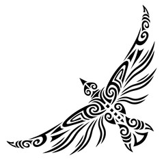 Bird flying tattoo tribal stylised maori koru design - obrazy, fototapety, plakaty
