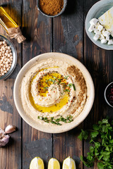 Hummus with olive oil and ground cumin