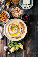 Hummus with olive oil and ground cumin