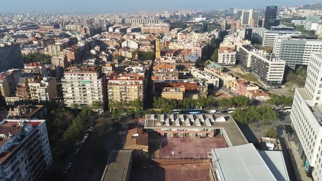 Barcelona. Aerial view of the city and buildings. Catalonia,Spain. 4k Drone Video
