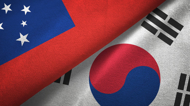 Samoa and South Korea two flags textile cloth, fabric texture