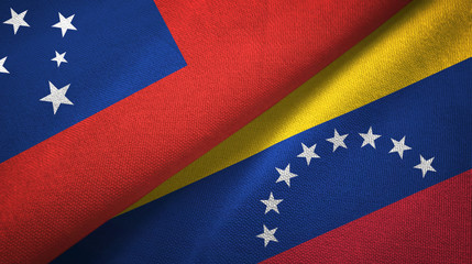 Samoa and Venezuela two flags textile cloth, fabric texture
