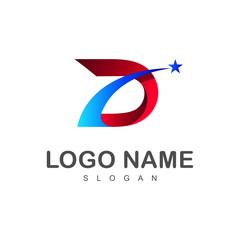logo letter d, logo d with stars flying up + speed icon