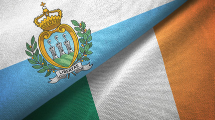 San Marino and Ireland two flags textile cloth, fabric texture