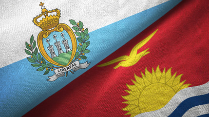 San Marino and Kiribati two flags textile cloth, fabric texture