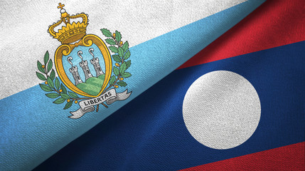 San Marino and Laos two flags textile cloth.