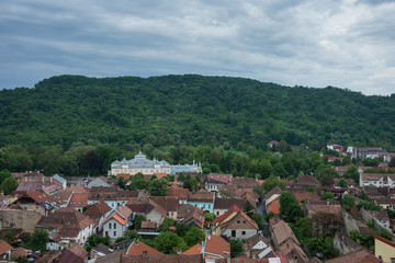 Fototapeta na wymiar Romania, Bistrita, 2019, view from Evangelical Church ,2019, The Palace of Culture