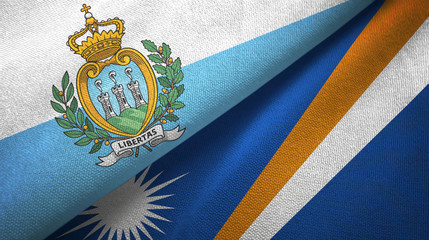 San Marino and Marshall Islands two flags textile cloth, fabric texture
