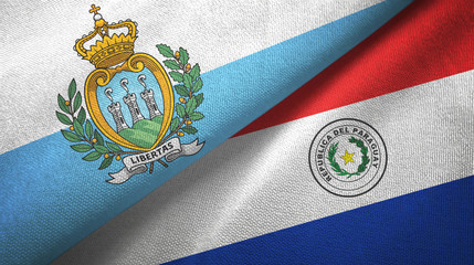 San Marino and Paraguay two flags textile cloth, fabric texture