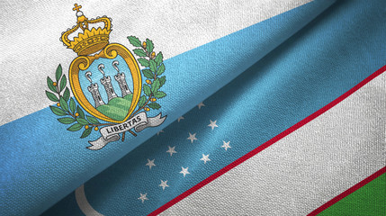 San Marino and Uzbekistan two flags textile cloth, fabric texture