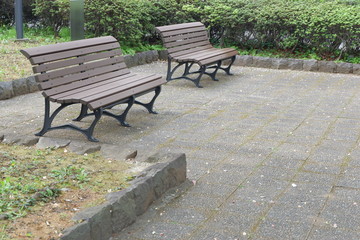 Two bences in a park