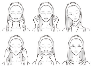 スキンケアをしている女性のイラスト