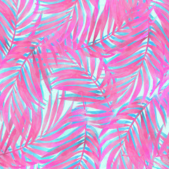 Watercolour gradient palm leaves painting on grunge textured background