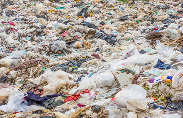 garbage dump pile in trash dump or landfill,truck is dumping the gabage from municipal,pollution concept.