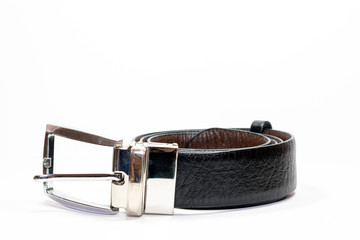 Isolated leather belt in rolling on white background