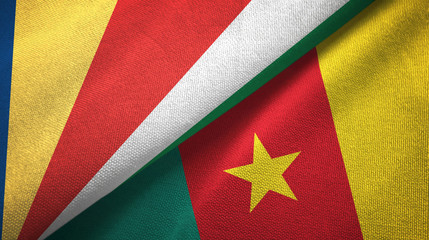 Seychelles and Cameroon two flags textile cloth, fabric texture 