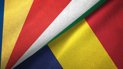 Seychelles and Chad two flags textile cloth, fabric texture 
