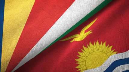 Fototapeta premium Seychelles and Kiribati two flags textile cloth, fabric texture