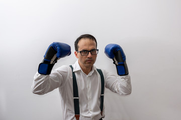 man in formal clothes, suspenders, glasses and boxing glove (photo 7/9)