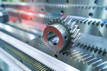 Industrial metal gears in a close-up