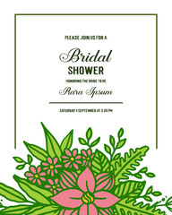 Vector illustration decorative card bridal shower with green leafy flower frrame