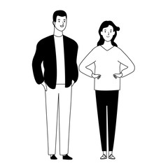 couple avatar cartoon character in black and white