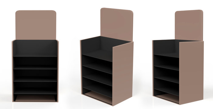 phone accessory display stand, retail display stand with hook for product , display stands isolated on white background. 3d illustration