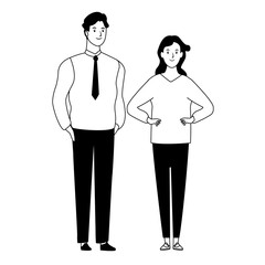 couple avatar cartoon character in black and white