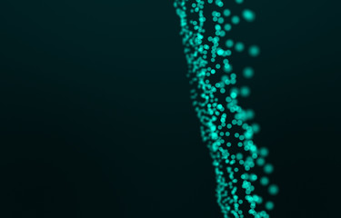 Wave of particles. Futuristic blue dots background with a dynamic wave. Big data. 3d rendering.